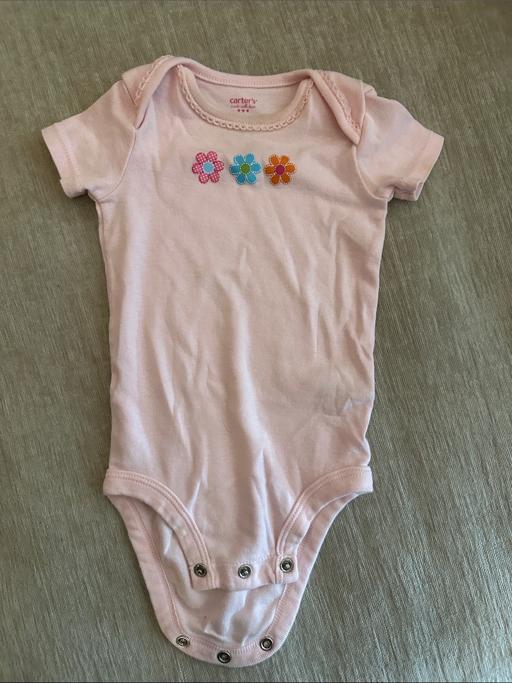 Carter's Pink Short-Sleeve Floral Applique Bodysuit